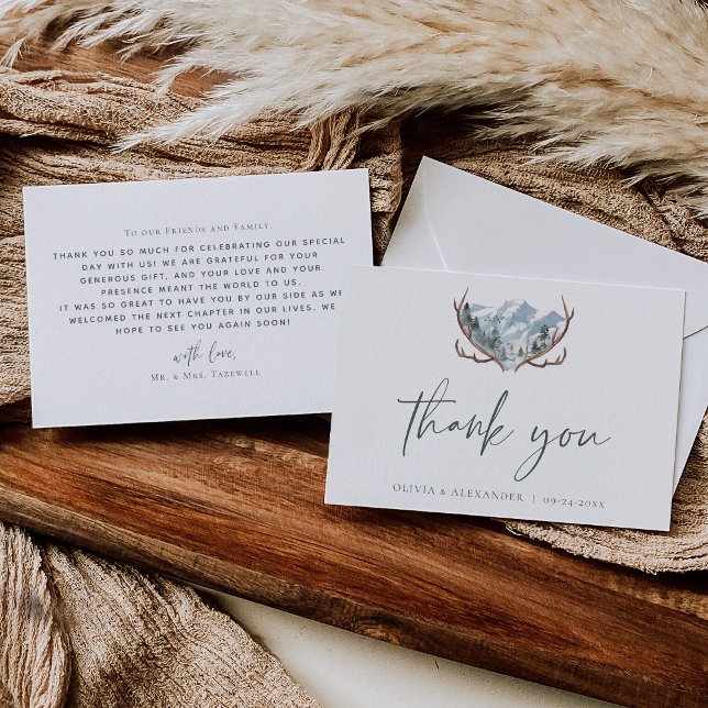 Rustic Antlers Mountain Wedding  Thank You Card (Creator Uploaded)