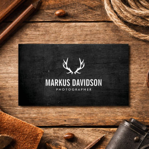 Rustic Antlers on Black Wood Photographers, Craft Business Card
