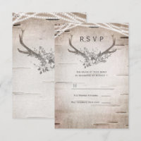 Rustic Antlers White Birch Vintage Wedding RSVP