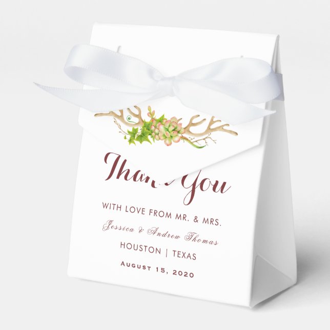 Rustic Antlers & Wildflowers Wedding Favour Box (Front Side)