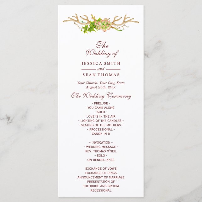 Rustic Antlers & Wildflowers Wedding Program (Front)