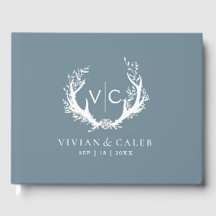 Rustic Antlers with Floral Wreath   Wedding Guest Book