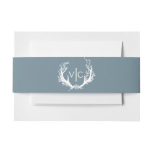 Rustic Antlers with Floral Wreath   Wedding Invitation Belly Band