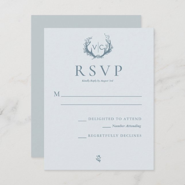 Rustic Antlers with Floral Wreath | Wedding RSVP (Front/Back)