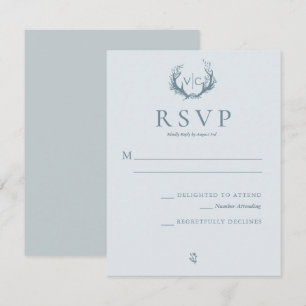 Rustic Antlers with Floral Wreath   Wedding RSVP Card
