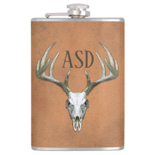 Rustic Antlers with Initials Hip Flask