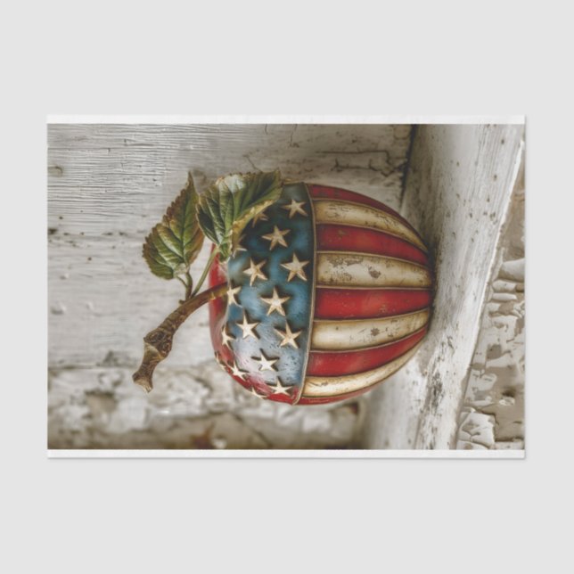 Rustic Apple, American Flag Design DT5L Decoupage Tissue Paper (Front)