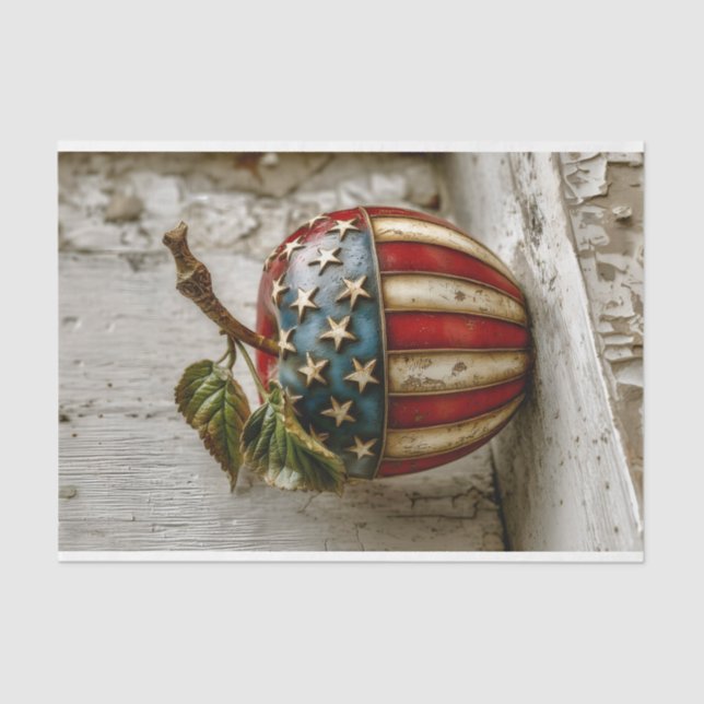 Rustic Apple, American Flag Design DT5R Decoupage Tissue Paper (Front)