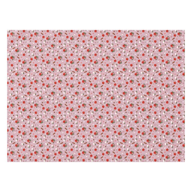 Rustic Apple & Cinnamon Pattern. Pink Cozy Kitchen Tablecloth (Front (Horizontal))