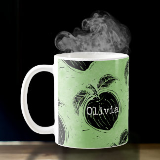 Rustic Apple Pattern Woodcut Coffee Mug