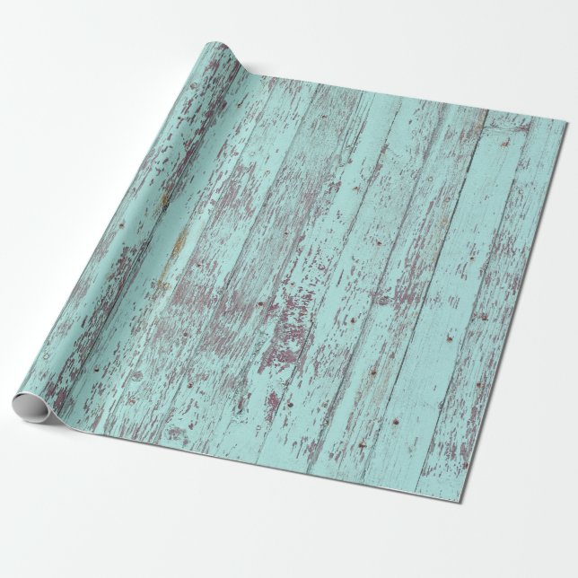 Rustic Aqua Barn Wood Wrapping Paper (Unrolled)