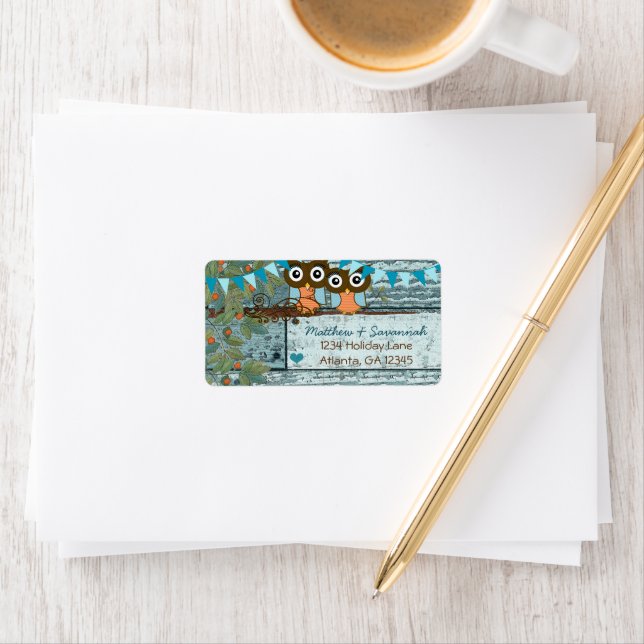 Rustic Aqua Bunting Vintage Love Bird Owls Label (Insitu)