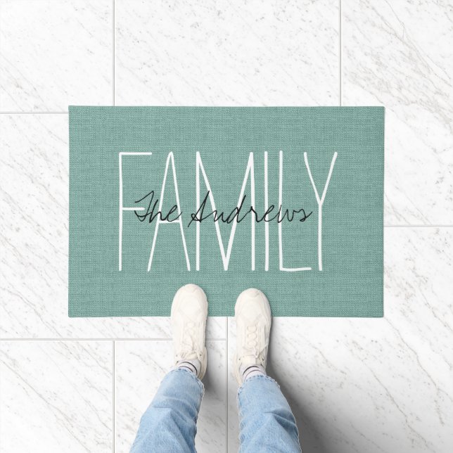 Rustic Aqua Family Monogram Doormat (Indoor)