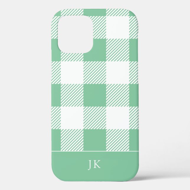 Rustic Aqua Plaid Pattern Monogram Case-Mate iPhone Case (Back)