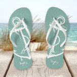 Rustic Aqua Vintage Anchor Monogram Thongs<br><div class="desc">Custom printed flip flop sandals with a rustic nautical vintage anchor illustration and your custom monogram or other text. Click Customise It to change text fonts and colours or add your own images to create a unique one of a kind design!</div>