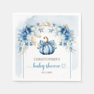 Rustic arch dusty blue and gold pumpkin floral boy napkin