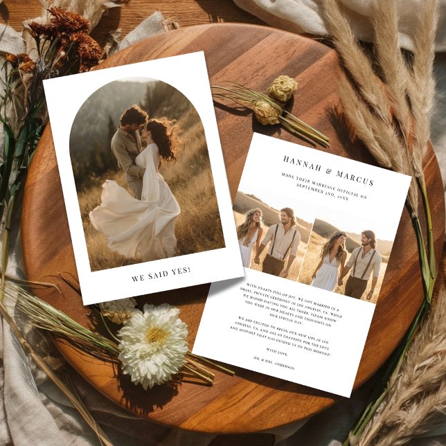 Rustic Arch Photo Elopement We Said Yes Wedding Announcement (Creator Uploaded)