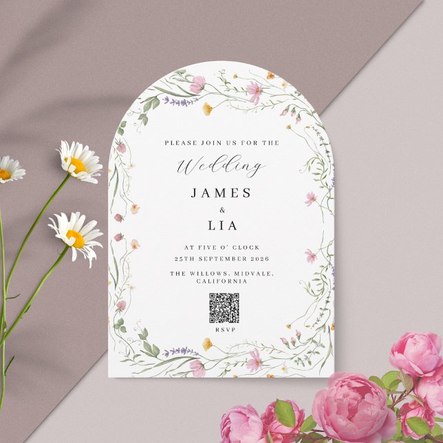 Rustic Arch Wildflower+ RSVP QR code wedding Invitation (Creator Uploaded)