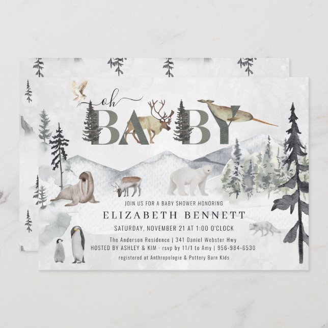 Rustic Arctic Animals | Baby Shower Invitation (Front/Back)