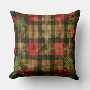 Rustic Argyle Christmas Pillow – Red & Green