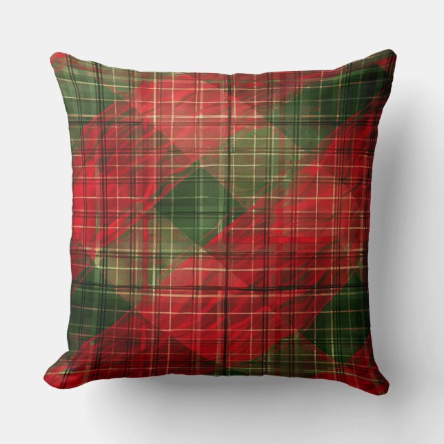 Rustic Argyle Christmas Pillow – Red & Green (Front)