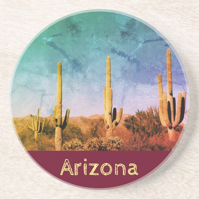 Rustic Arizona Saguaro Cactus Coaster (Front)