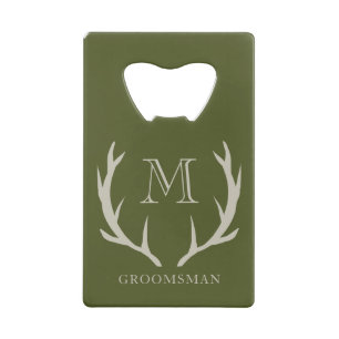 Rustic Army Green Antler Custom Groomsmen Gift