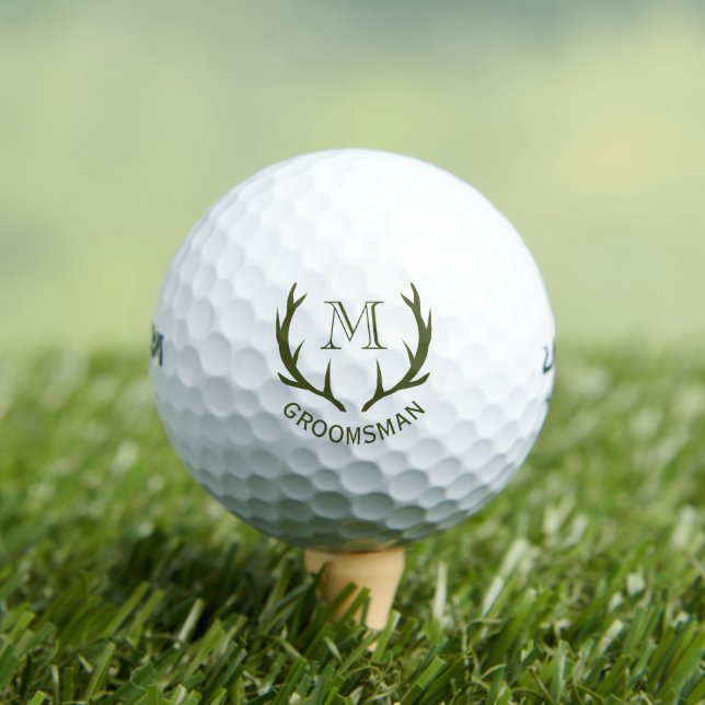 Rustic Army Green Antler Custom Groomsmen Gift Golf Balls (Insitu Tee)