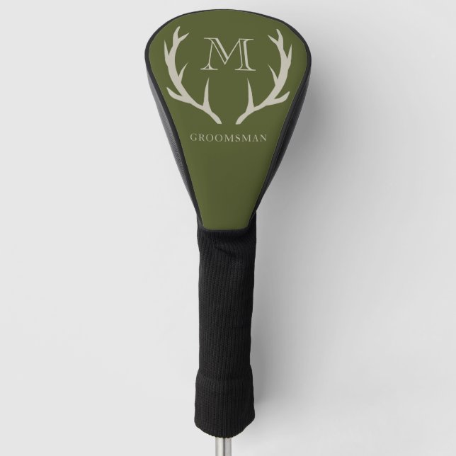 Rustic Army Green Antler Custom Groomsmen Gift Golf Head Cover (Front)