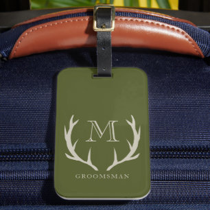 Rustic Army Green Antler Custom Groomsmen Gift Luggage Tag