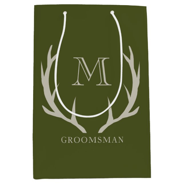 Rustic Army Green Antler Custom Groomsmen Gift Medium Gift Bag (Front)