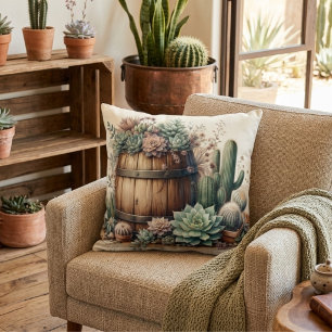 Rustic Arrangement Of Succulents & Cacti Cushion