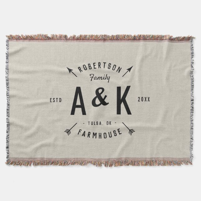 Rustic Arrow Family Monogram Throw Blanket (Front)