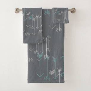 Rustic Arrows Grey Aqua White Towel Set