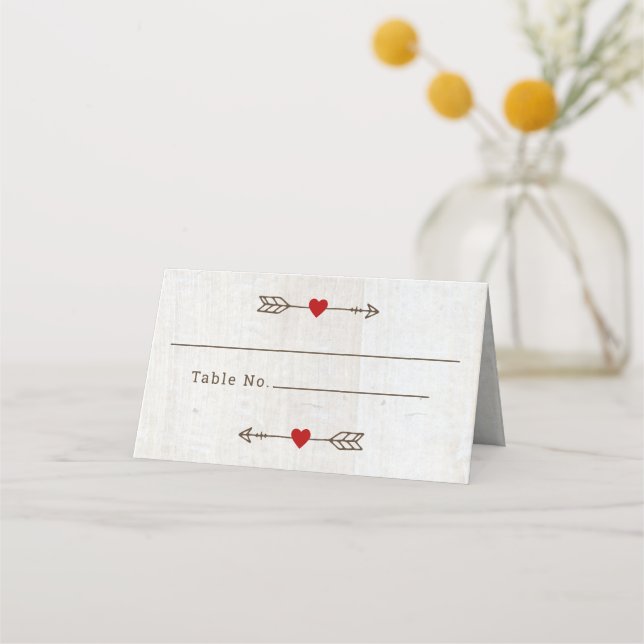 Rustic Arrows Red Heart Wedding Place Card (Front)