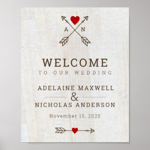 Rustic Arrows Red Heart Wedding Poster