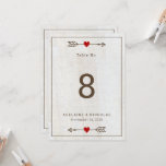 Rustic Arrows Red Heart Wedding Table Number Card<br><div class="desc">The card features a rustic,  country theme with a arrow and red heart illustration on a wood texture background. The card can be easily customised by clicking on the 'Personalise' button. Customise this design even further by clicking on the 'Edit using Design Tool'</div>