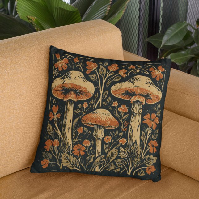 Rustic Art Nouveau Mushroom Floral Botanical  Cushion (Creator Uploaded)