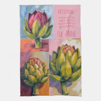 Rustic artichoke Watercolor Farmhouse Kitchen Tea Towel