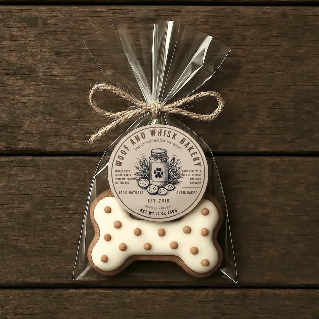 Rustic Artisan Bakery Ingredient doggy cookie Classic Round Sticker (Rustic Dog treat sticker with ingredients.)