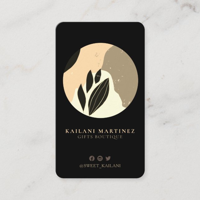 Rustic Artisan Black Gold Botanical Abstract Business Card (Front)