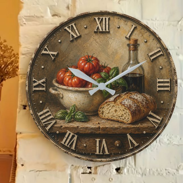 Rustic Artisan Bread & Heirloom Tomatoes Farmhouse Large Clock (Creator Uploaded)