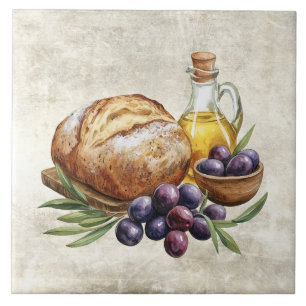 Rustic Artisan Bread Olive Oil Faux Texture Ceramic Tile