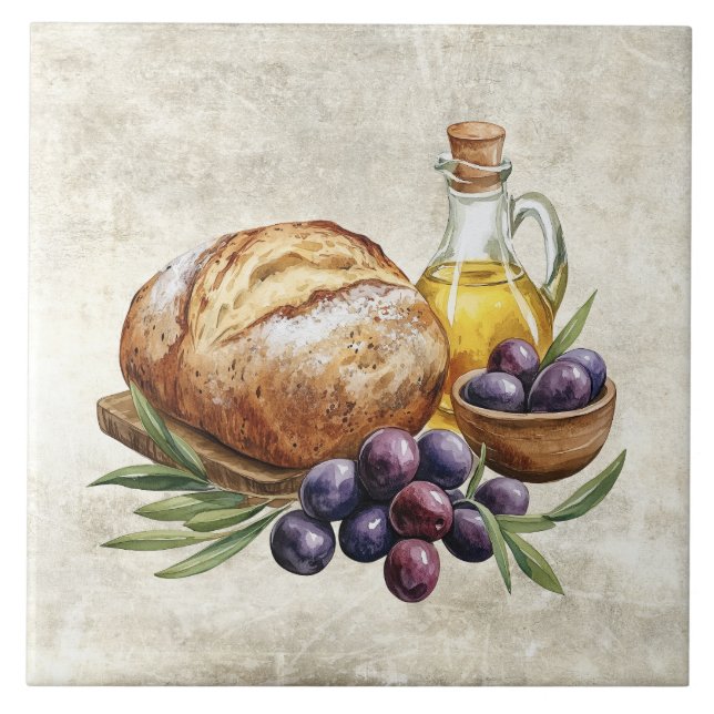 Rustic Artisan Bread Olive Oil Faux Texture  Ceramic Tile (Front)