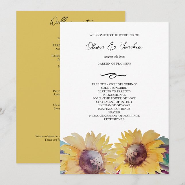 Rustic Artistic Sunflower Watercolor Art Program (Front/Back)