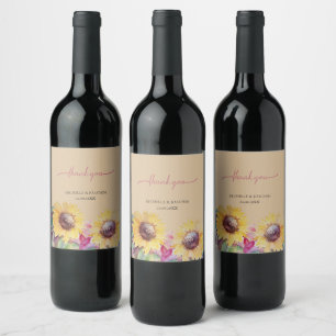Rustic Artistic Sunflower Watercolor Art Wine Label
