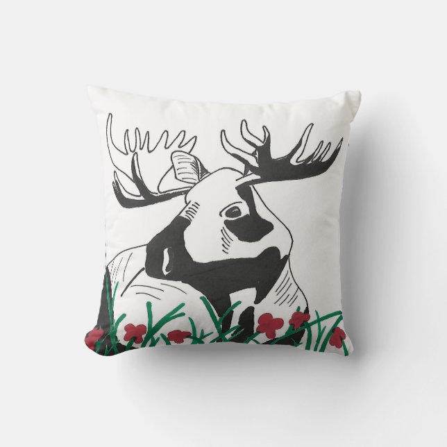 Rustic Artistic Wildflowers Moose Cushion (Front)