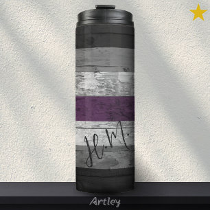 Rustic Asexual Pride Flag Wood Grain Name Thermal Tumbler