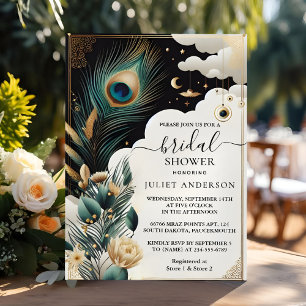 Rustic Asian Sky Cloud Peacock Bridal Shower Invitation