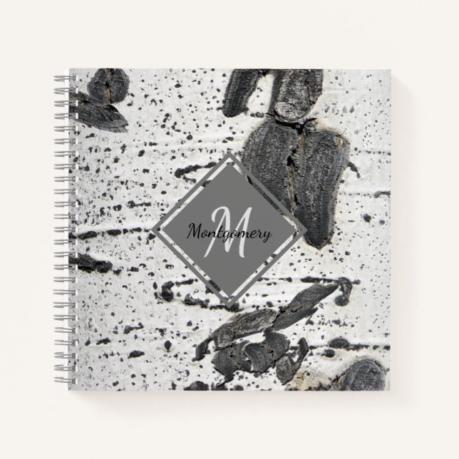 Rustic Aspen Bark Texture Monogram Name Custom Notebook (Front)